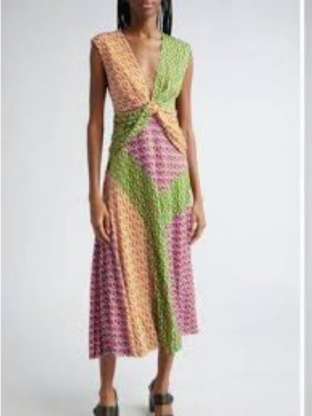 FARM Rio Cashew Mix Knot Maxi Dress Womens XXS Multicolored NWT Plunging V-Neck - Picture 5 of 12